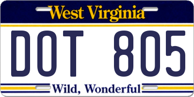 WV license plate DOT805