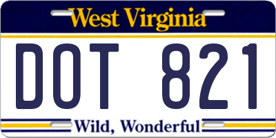 WV license plate DOT821