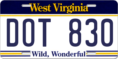 WV license plate DOT830