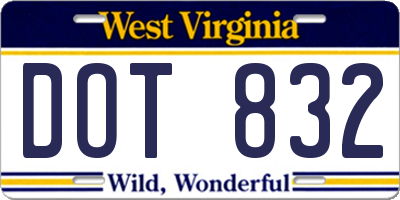 WV license plate DOT832
