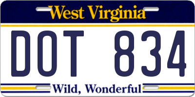 WV license plate DOT834