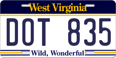 WV license plate DOT835
