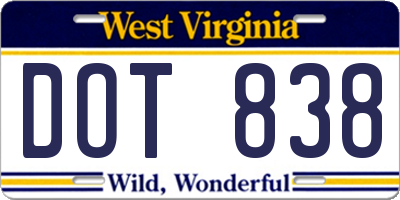 WV license plate DOT838