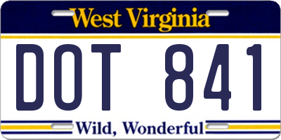 WV license plate DOT841