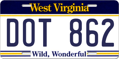 WV license plate DOT862
