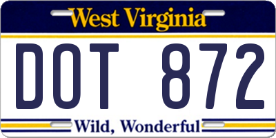 WV license plate DOT872
