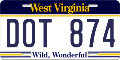 WV license plate DOT874