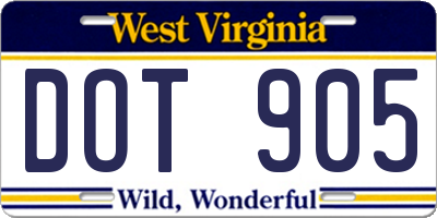 WV license plate DOT905