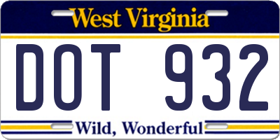 WV license plate DOT932