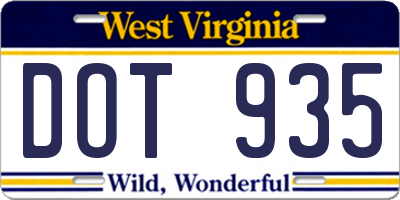 WV license plate DOT935