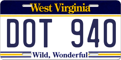 WV license plate DOT940
