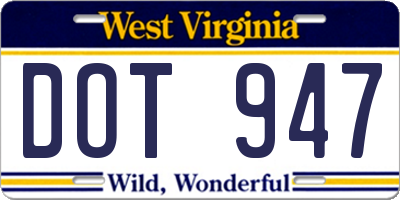 WV license plate DOT947