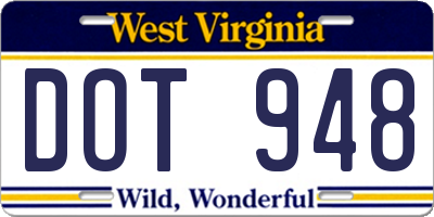 WV license plate DOT948