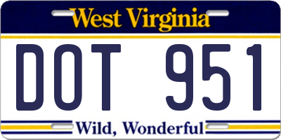 WV license plate DOT951