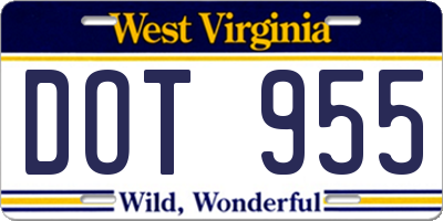 WV license plate DOT955