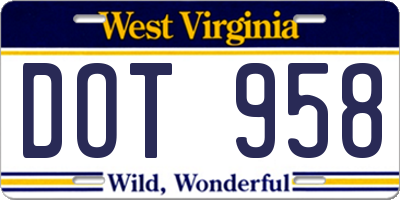 WV license plate DOT958