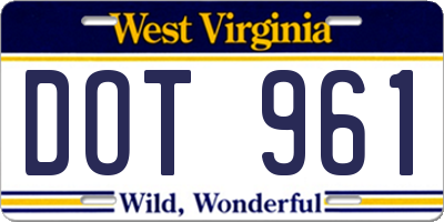 WV license plate DOT961