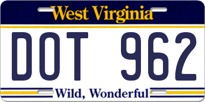 WV license plate DOT962