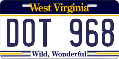 WV license plate DOT968