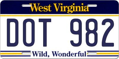 WV license plate DOT982