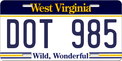 WV license plate DOT985
