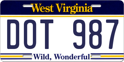 WV license plate DOT987
