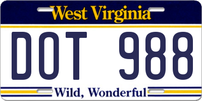 WV license plate DOT988