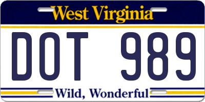 WV license plate DOT989