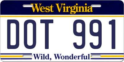 WV license plate DOT991