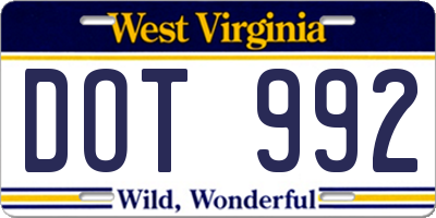 WV license plate DOT992