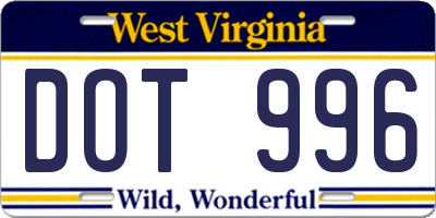 WV license plate DOT996