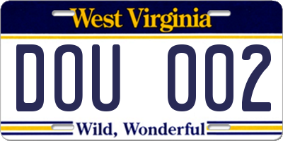 WV license plate DOU002