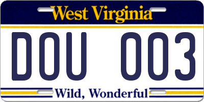 WV license plate DOU003