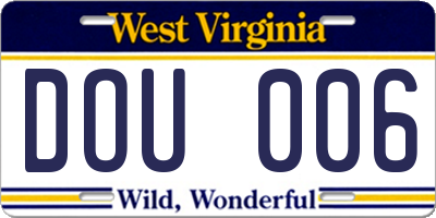 WV license plate DOU006