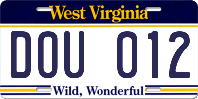 WV license plate DOU012