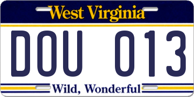 WV license plate DOU013
