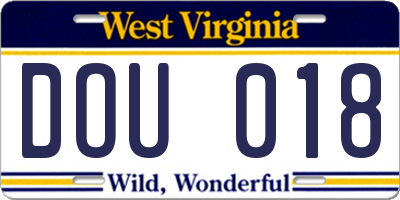 WV license plate DOU018