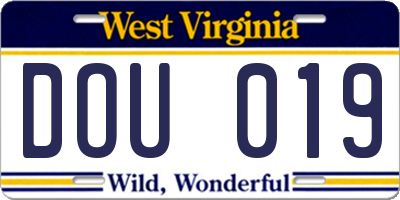 WV license plate DOU019