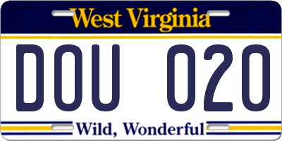 WV license plate DOU020