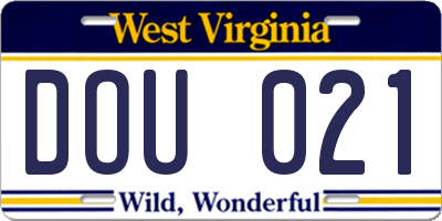WV license plate DOU021