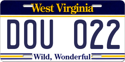 WV license plate DOU022