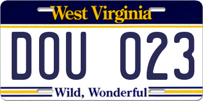 WV license plate DOU023
