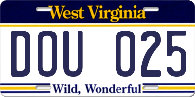 WV license plate DOU025
