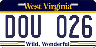 WV license plate DOU026