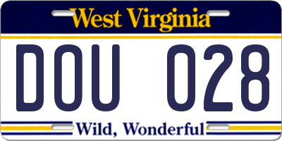 WV license plate DOU028