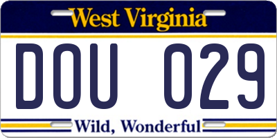 WV license plate DOU029