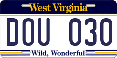 WV license plate DOU030