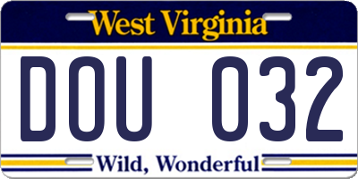 WV license plate DOU032