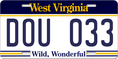 WV license plate DOU033