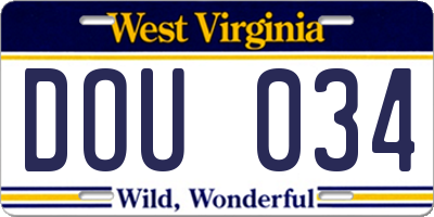 WV license plate DOU034